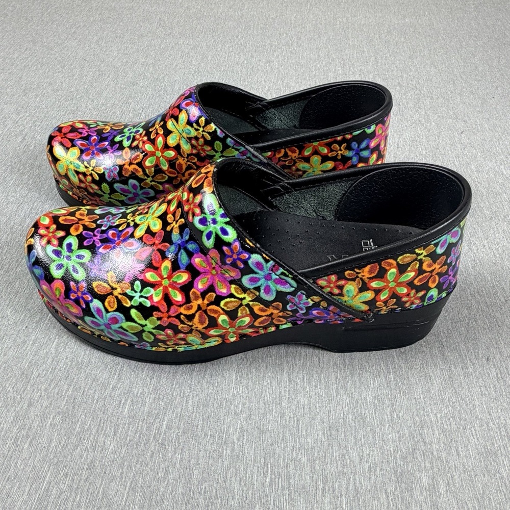 Dansko Professional Shoes Womens Size 39 Floral Patent Leather Clogs Comfort - Picture 8 of 15